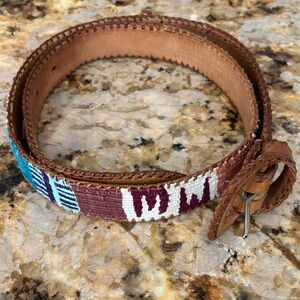Woven leather belt with weaving 38.5” tip to tip